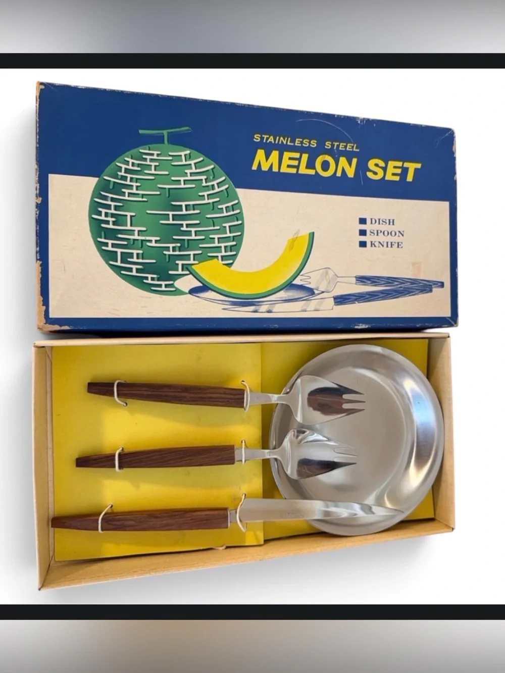 Vintage Mid Century Modern Stainless Steel Melon Serving set